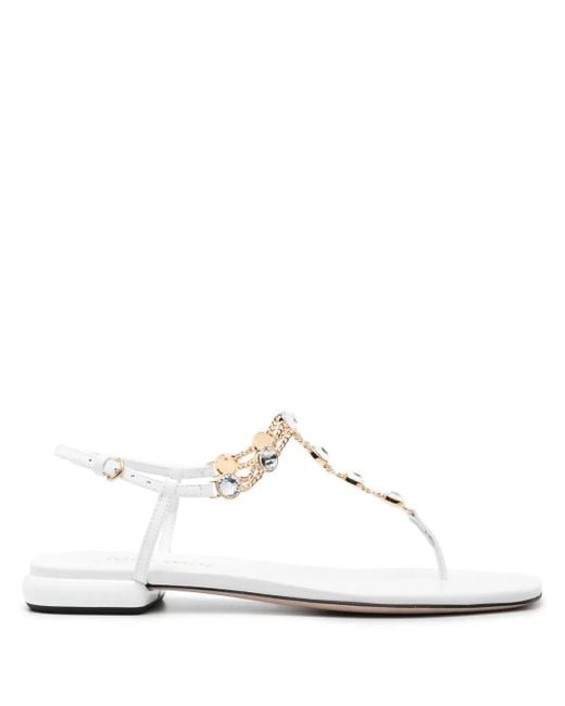 Miu Miu White Rhinestone-Embellished Thong Sandals