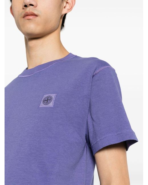 Stone Island Purple Compass-Appliqué Cotton T-Shirt for men