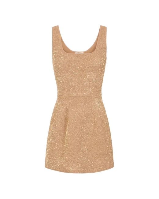 Elisabetta Franchi Natural Knit Mini Dress With Sequins