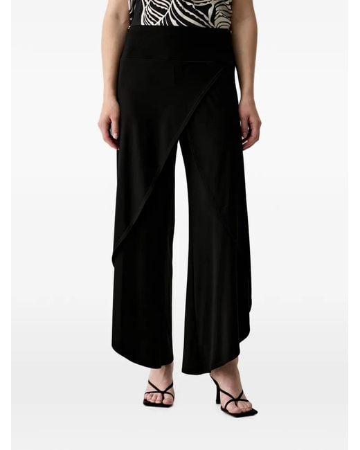 Joseph Ribkoff Black Wrap-Overlay Wide-Leg Trousers