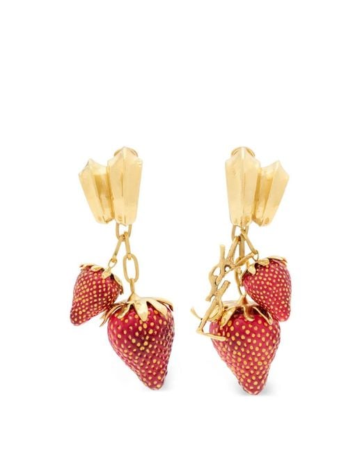 Saint Laurent Metallic Cassandre Strawberry Drop Earrings