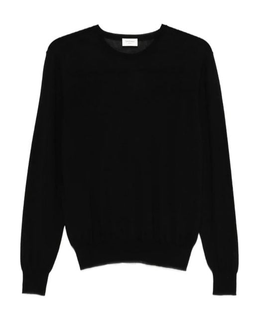 Saint Laurent Black Round-Neck Panelled Wool Sweater for men