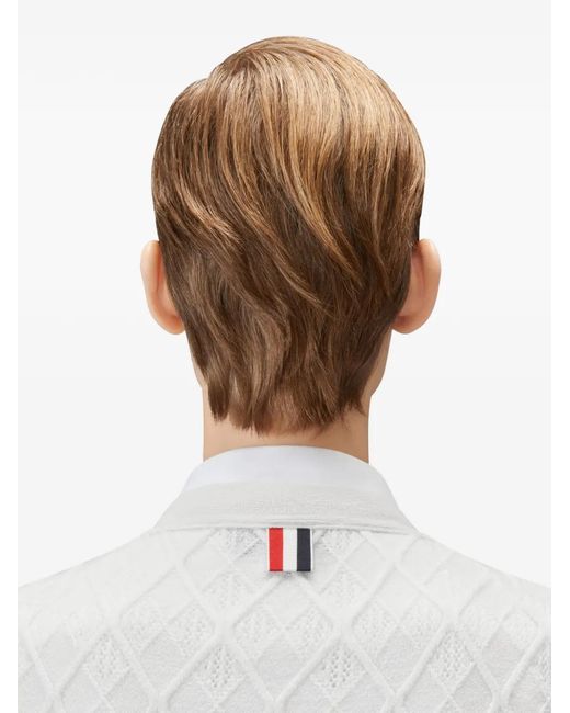Thom Browne White Argyle-Pattern Cardigan