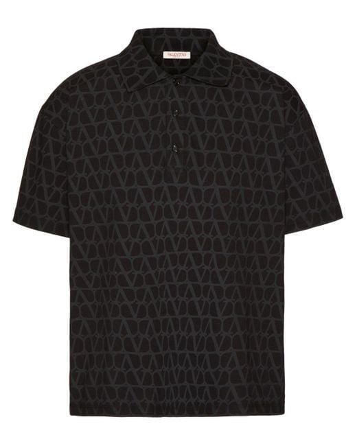 Valentino Garavani Black Toile Iconographe Cotton Polo Shirt for men