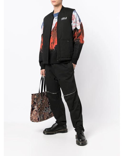Undercover Black Slogan-Print Reversible Gilet for men