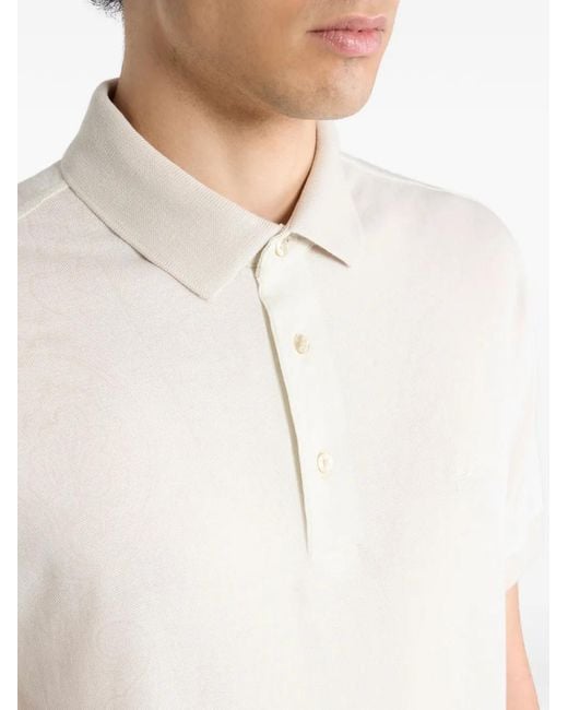 Etro White Paisley Print Cotton Polo Shirt for men