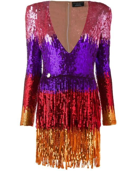 Philipp Plein Red Colour-Block Mini Dress