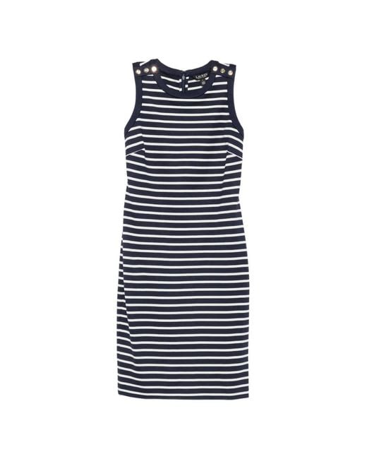 Ralph Lauren Blue Taysin Striped Button-Detail Dress