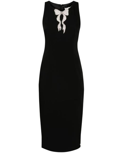 Nissa Black Bow-Detail Crepe Midi Dress
