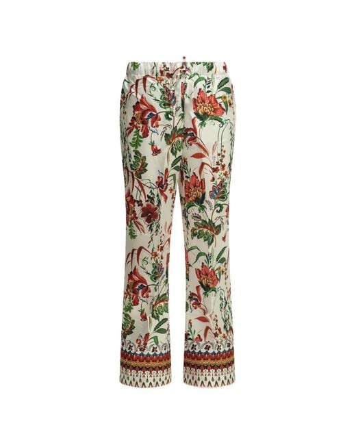 Samantha Sung White Floral-Print Silk Trousers