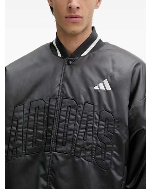 Adidas Gray Stadium Logo-Embroidered Bomber Jacket for men