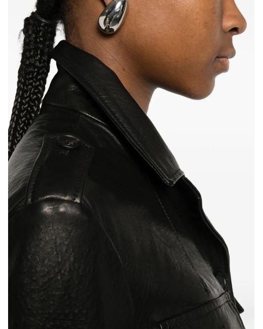 Tagliatore Black Belted Button-Fastening Leather Jacket