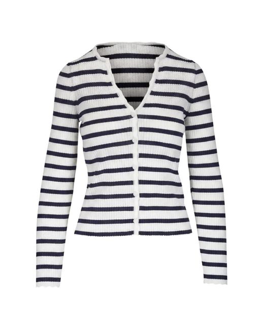 Veronica Beard White Anwin Striped Ribbed-Knit Cardigan