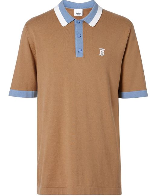 Burberry Brown Monogram Motif Tipped Cotton Polo Shirt for men