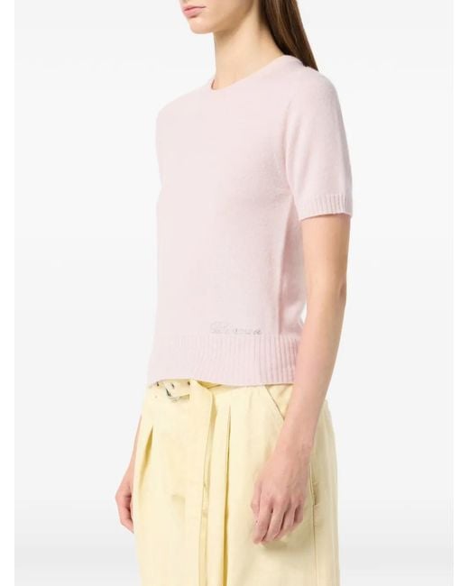 Blumarine Pink Logo-Embroidered Round-Neck T-Shirt