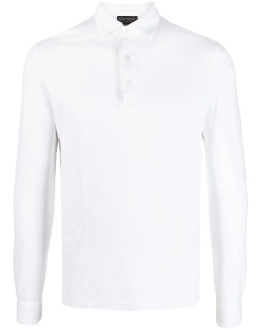 Dell'Oglio White Long-Sleeve Cotton Polo Shirt for men