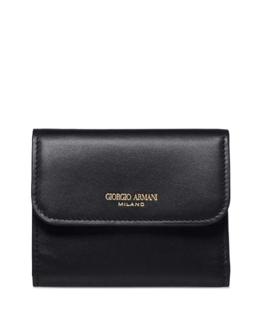 Giorgio Armani Leren Portemonnee Met Logoprint in het Black