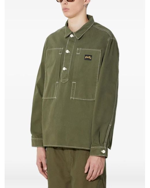 Stan Ray Green Contrast-Stitch Half-Buttoned Shirt for men