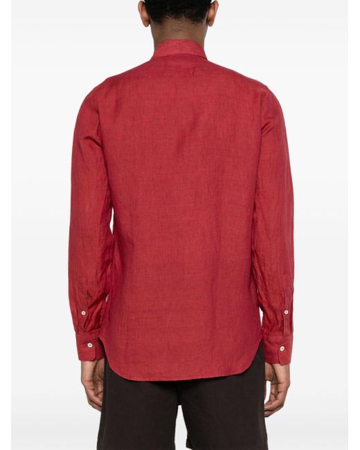Canali Linnen Overhemd Met Slub Textuur in het Red voor heren