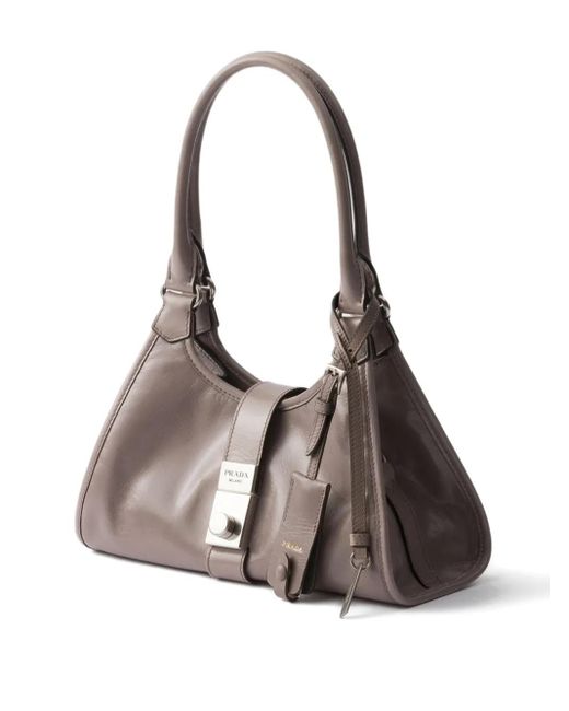 Prada Brown Small Push-Lock Leather Tote Bag