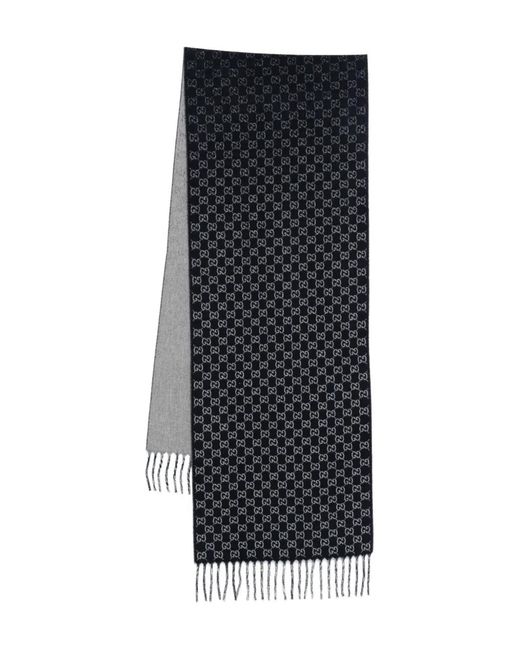 Gucci Black Gg-Monogram Fringed-Detail Scarf for men