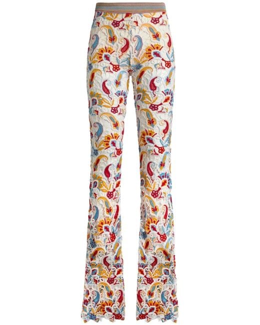 Etro White Knit Lace Flared Pants