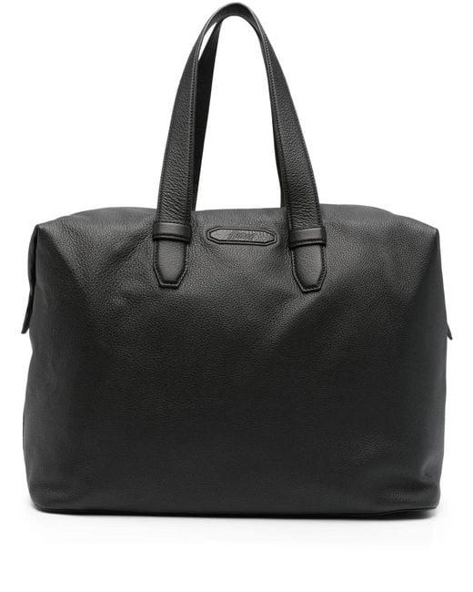 Brioni Black Logo-Patch Leather Luggage for men