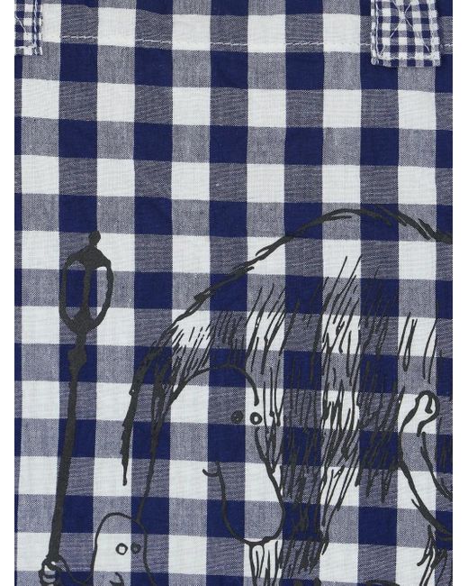 Comme des Garçons Blue Gingham-Pattern Graphic-Print Tote Bag