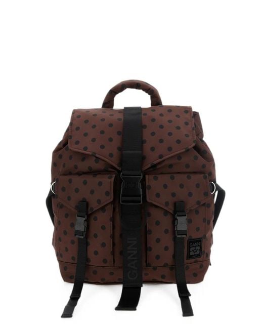 Ganni Brown Polka-Dot Backpack