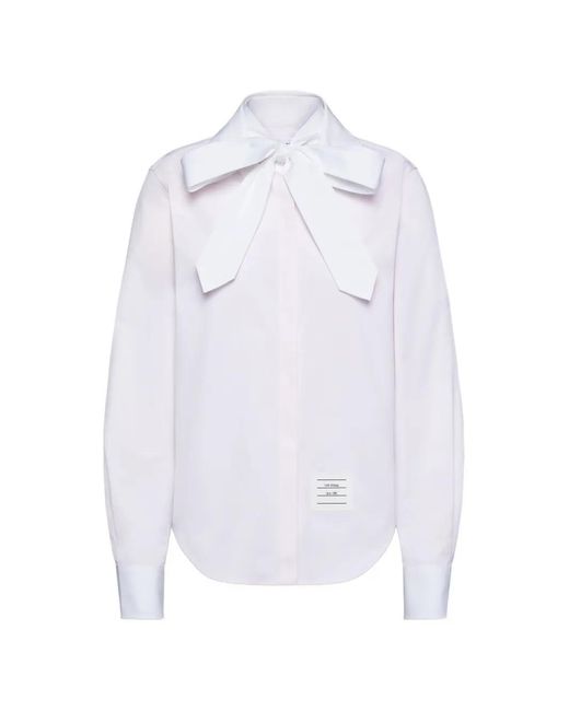 Thom Browne White Stripe Bow Blouse
