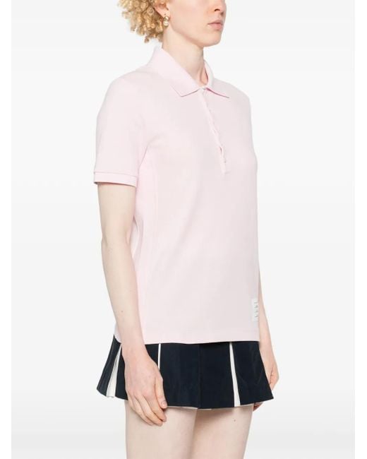 Thom Browne Pink Logo-Patch Piqué Polo Top