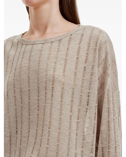B+ AB Natural Distressed-Knit Sweater