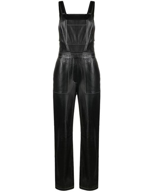 Claudie Pierlot Black Contrast-stitching Leather Dungarees