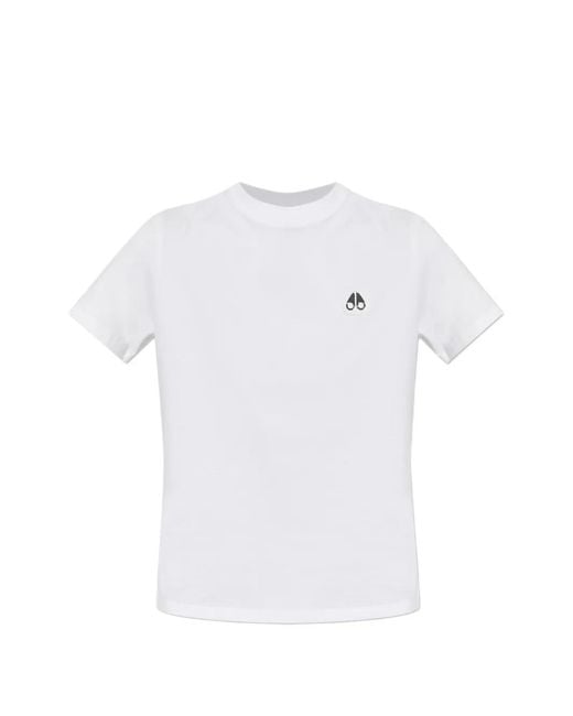 Moose Knuckles White T-Shirt À Plaque Logo