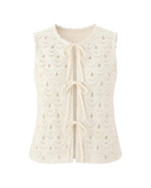 Mc2 Saint Barth Natural Crochet-Knit Tie-Fastening Vest