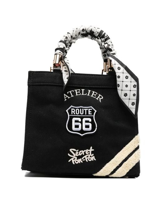 Secret Pon-pon Black Small Saint Tropez Scarf-Wrapped Tote Bag