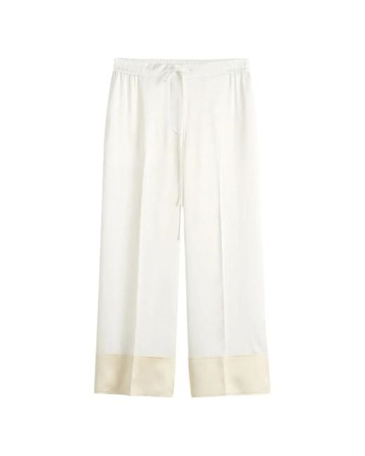 Totême White Pantalon En Soie À Lien De Resserrage