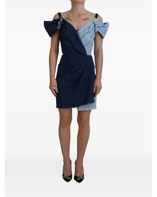 Dolce & Gabbana Blue Patchwork Draped Mini Dress