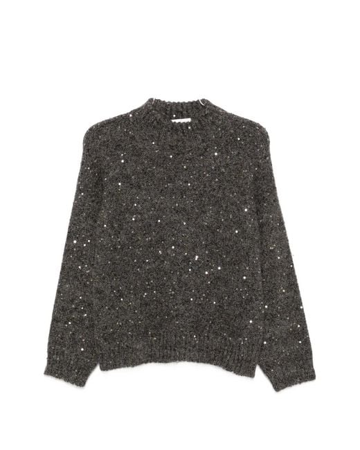 Panicale Gray Sequin-Embellished High-Neck Sweater