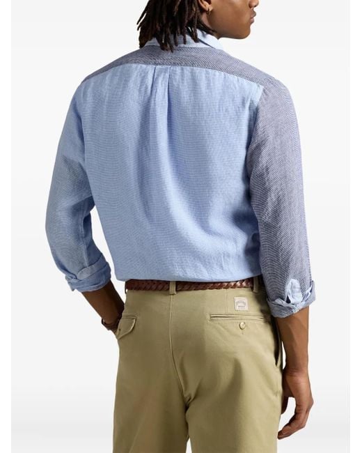Polo Ralph Lauren Blue Colour-Blocked Button-Up Shirt for men