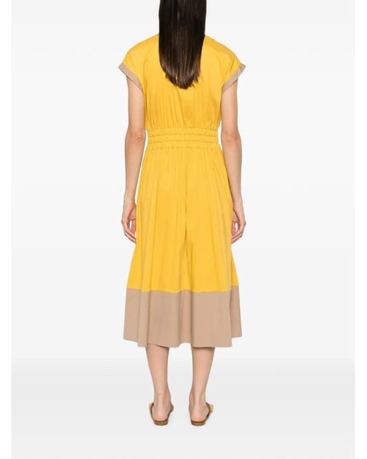 Clips Yellow Two-Tone Smocked-Waist Midi Dress