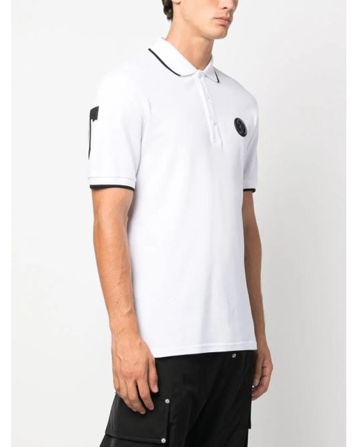 Philipp Plein White Ss Logo-Patch Cotton Polo Shirt for men