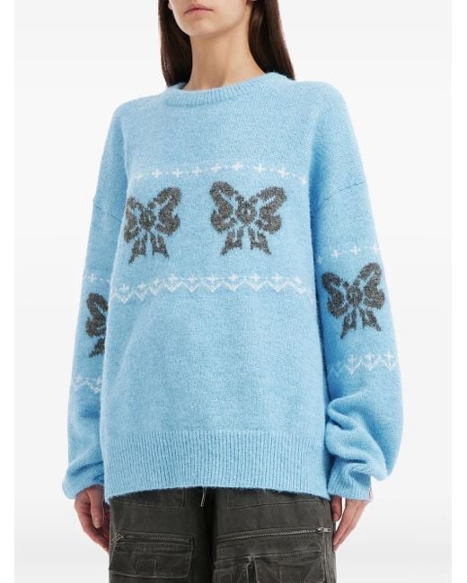 Mini Cream Blue Bow Pattern Sweater