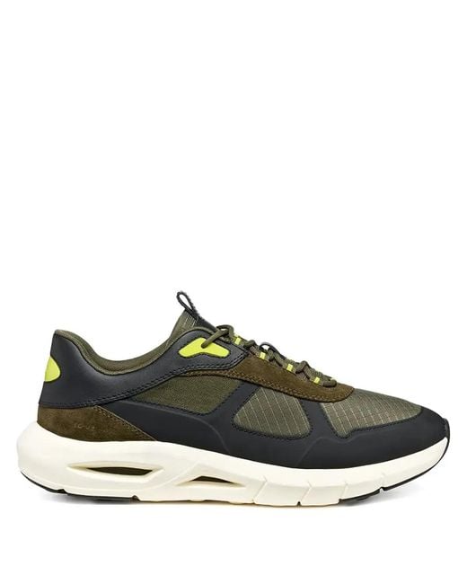 Geox Green Suede-Panel Lace-Up Sneakers for men