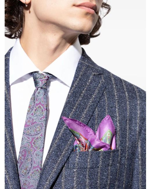 Etro Purple Paisley-Pattern Silk Scarf for men