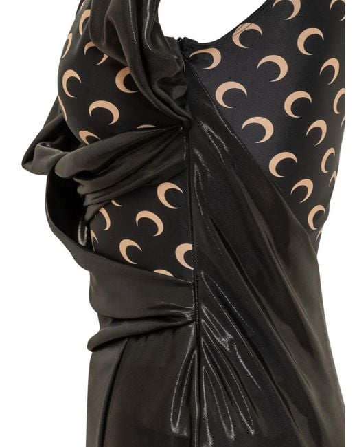 MARINE SERRE Black Layered Asymmetric Dress