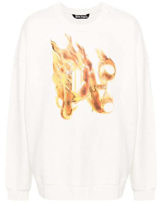 Palm Angels White Logo-Flame Print Sweatshirt for men