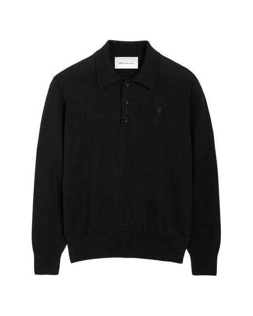 AMI Black Wool Polo With Ami De Coeur for men
