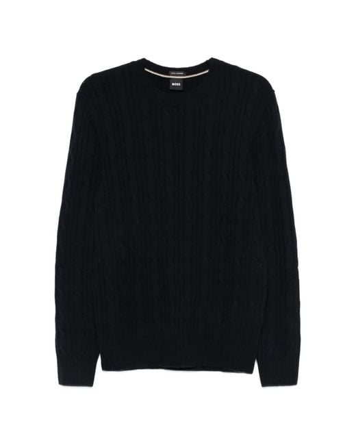 Boss Black Cable-Knit V-Neck Sweater for men