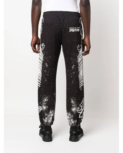Versace Jeans Couture Black Galaxy-Print Cotton Track-Pants for men
